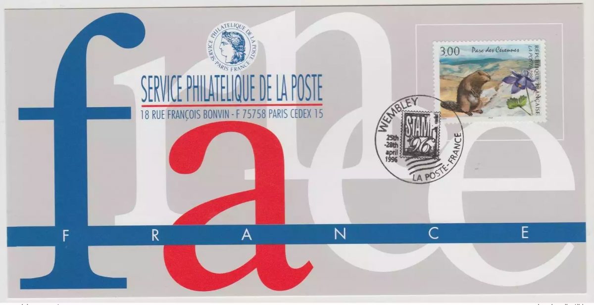139 Official map Exhibition Wembley 1996 France FDC Parc des Cévennes Faune