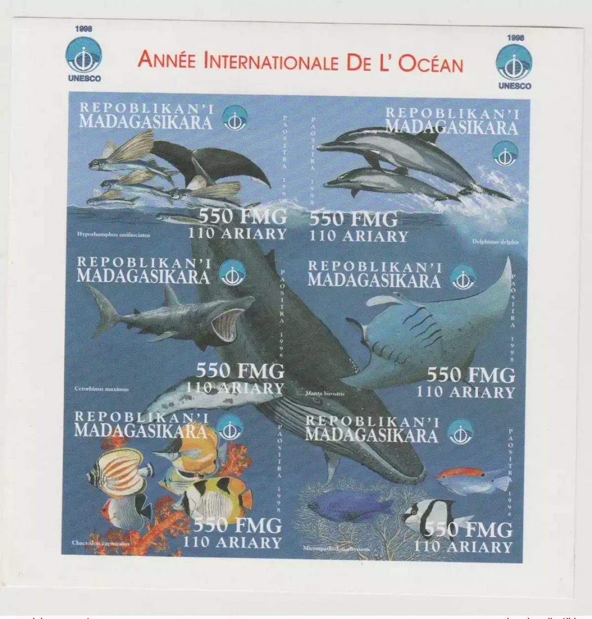 Madagascar 1998 /1999 Mi. 2234 - 2239 Année de l'Océan Poisson IMPERF ND