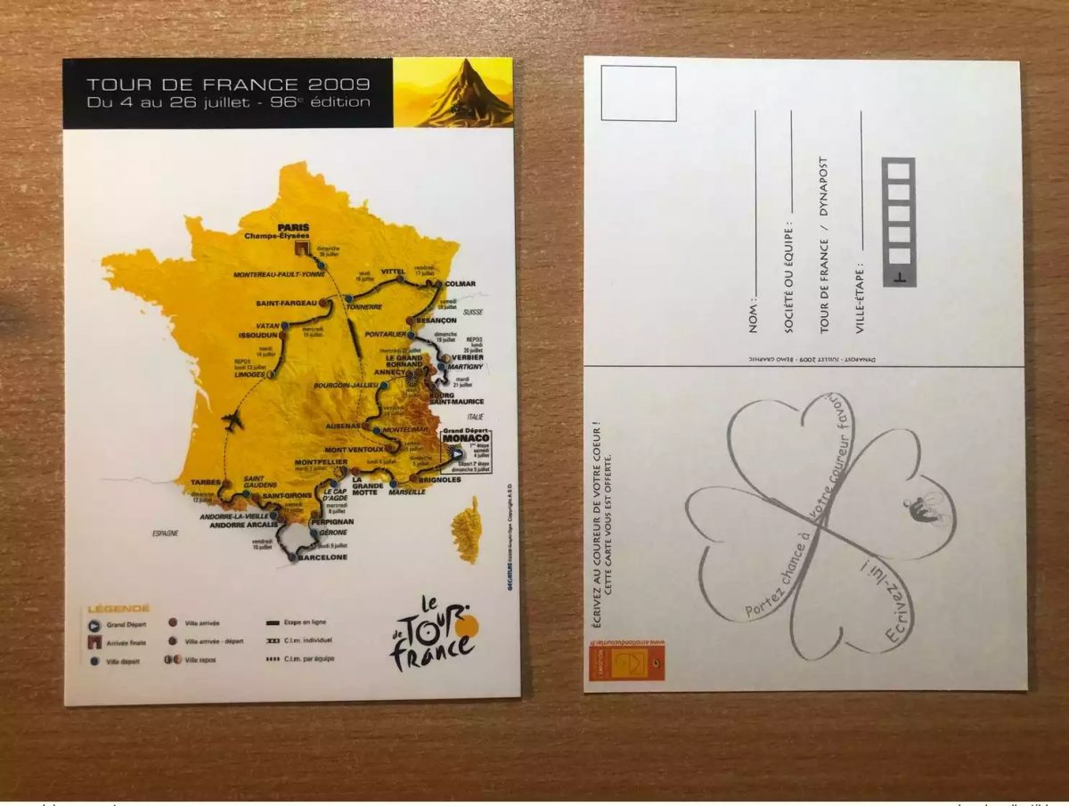 Tour de France Radsport 4-26 Juli 2009 96. Ausgabe Postkarte Strecke