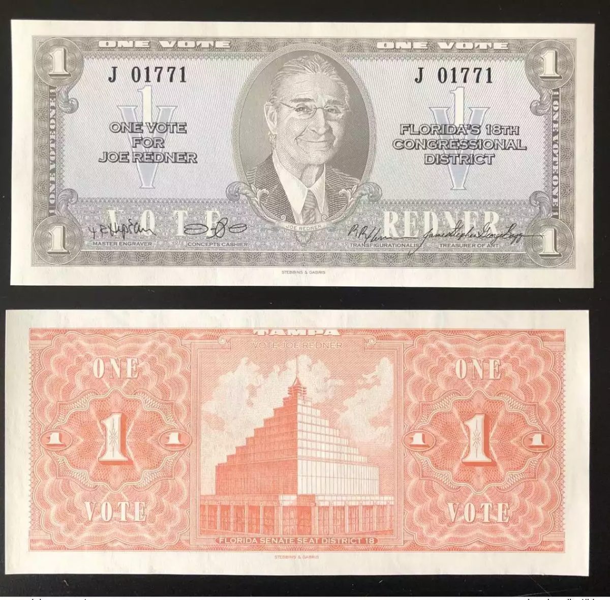 2016 Matej Gabris Stebbins One Vote Dollar Redner Florida USA UNC ESSAY Limité