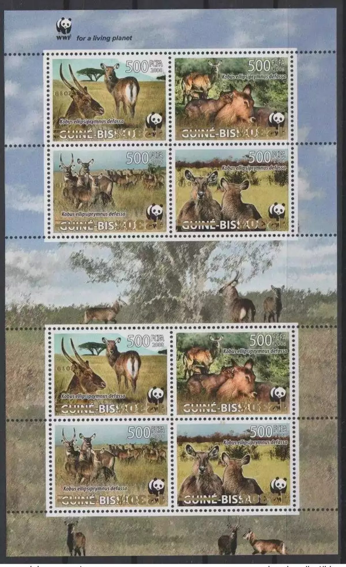 Guiné-Bissau 2008/2019 ERROR INVERTED OVERPRINT Faune Kobé Kobus defassa WWF