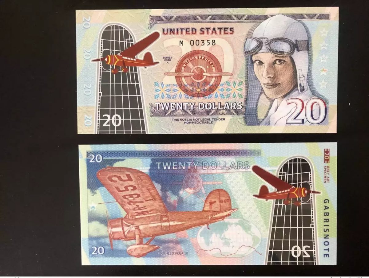 2020 Matej Gabris 20 Dollars Polymer USA Lockheed Vega Earhart SERIE M UNC ESSAY