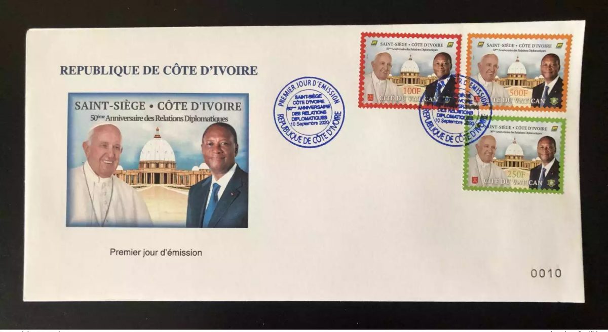 Elfenbeinküste 2020 FDC Ersttagsbrief Gemeinschaftsausgabe Vatikan 50 Jahre