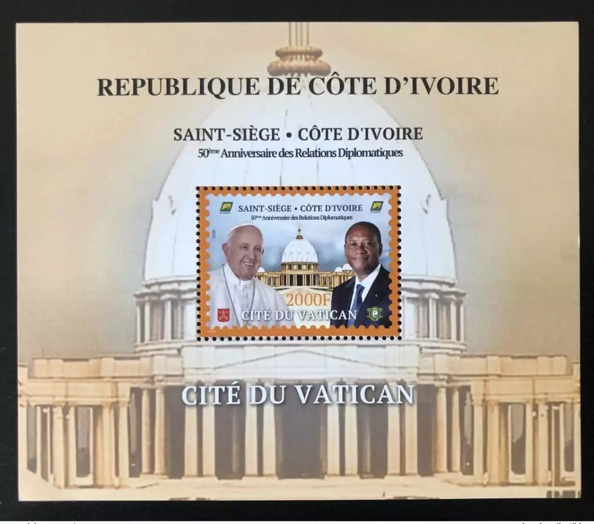 Côte d'Ivoire  2020 Bloc S/S Emission Commune Vatican Pape President