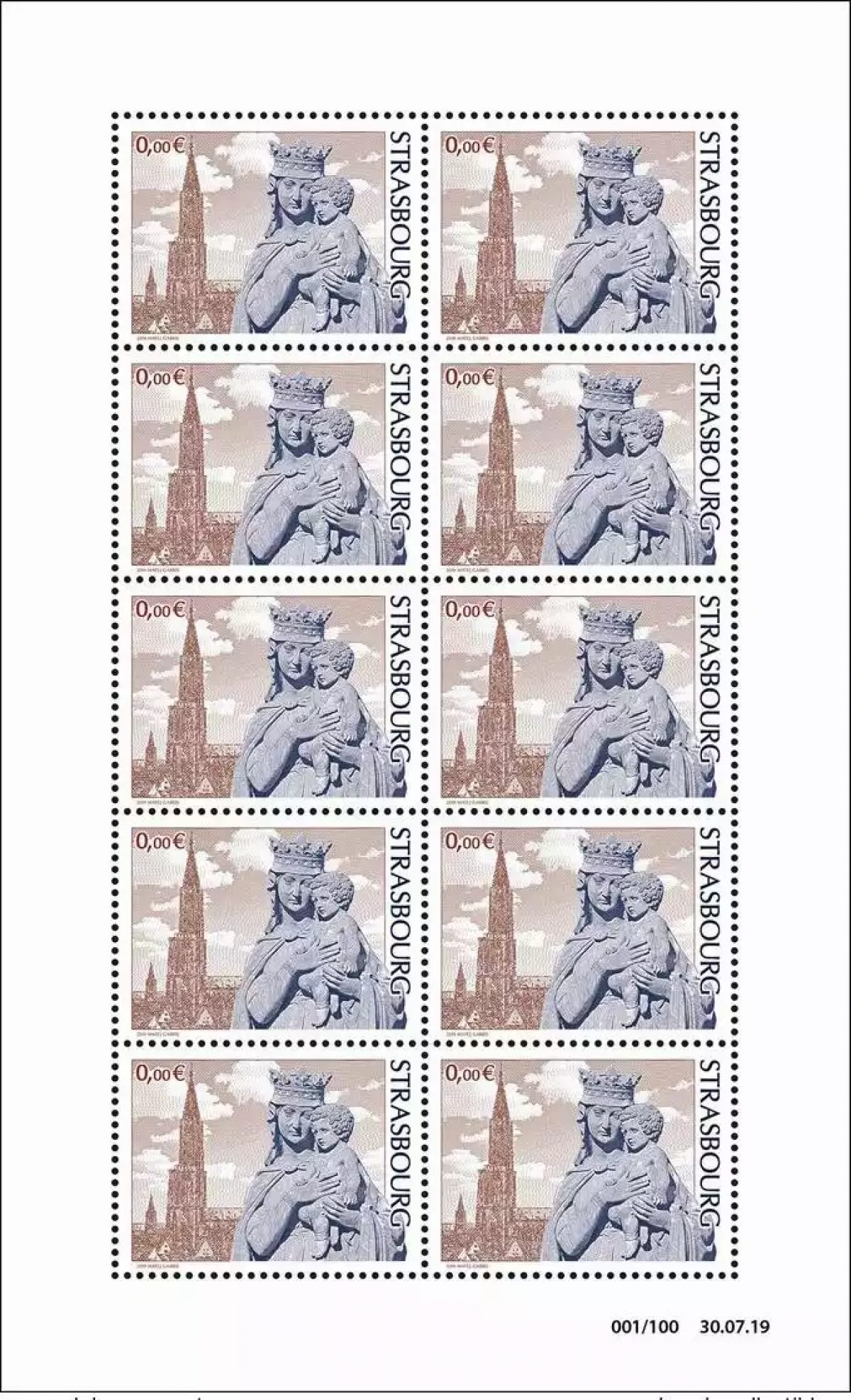 France 2019 - Klb sheet 0€ 'STRASBOURG' Cathedral Religion Matej Gabris