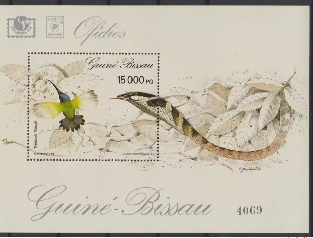 Guinea-Bissau 1994 Mi. Bl. 294 Schlange Snake Vogel Bird MNH