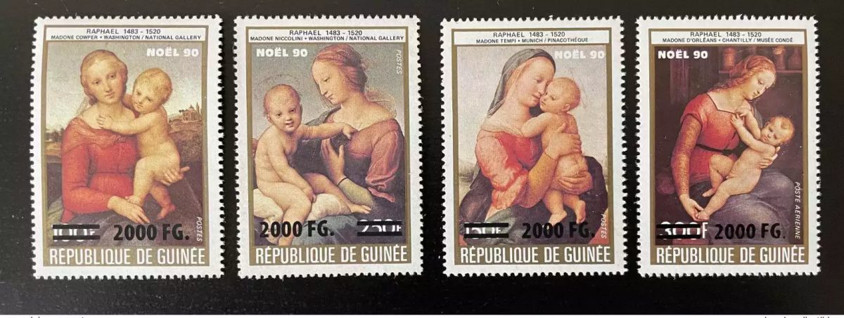 Guinée 2009 Mi. 6722/5 surchargé Christmas 90 Raphaël Tableau Religion Art