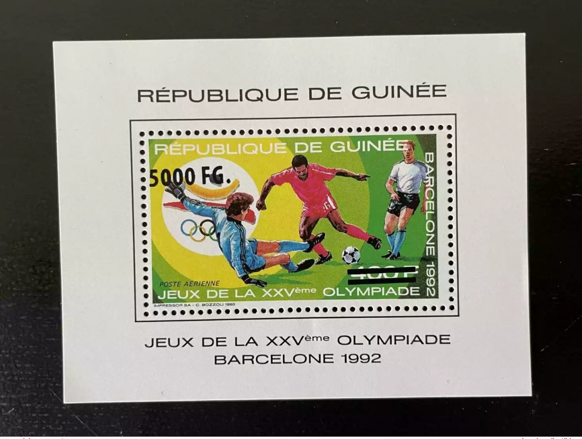 Guinea 2009 Mi. Bl. 1715 Aufdruck Barcelona 1992 Olympische Spiele Fußball
