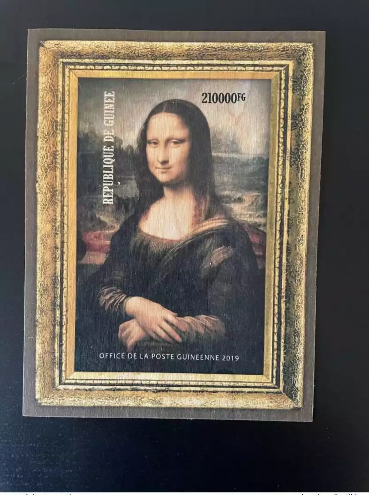 Guinée 2019 IMPERF ND Mi. Bl. ? La Joconde Mona Lisa Leonard  de Vinci Wood Bois