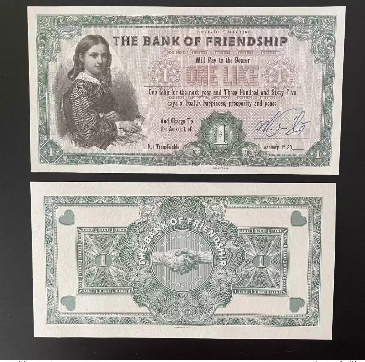 2021 Matej Gabris 1 Like Bank of Friendship Good Year UNC ESSAY Limited Edition