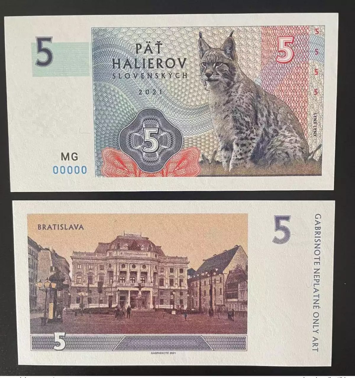2021 Matej Gabris 5 Halierov Lynx Bratislava UNC SPECIMEN ESSAY Limited edition