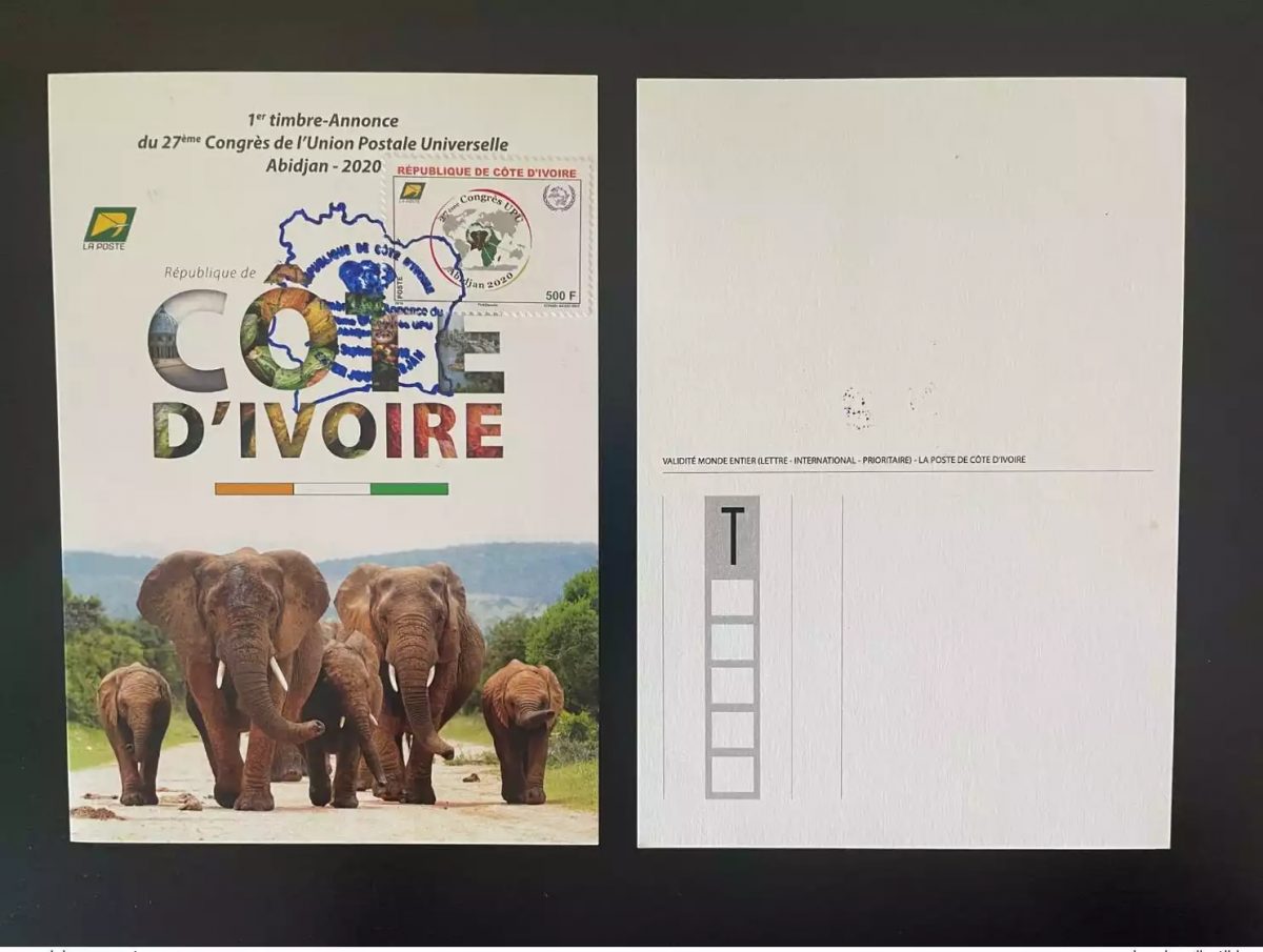 Ivory Coast 2018 Mi. 1643 Maxi Congress Map UPU Abidja 2020 Elephant