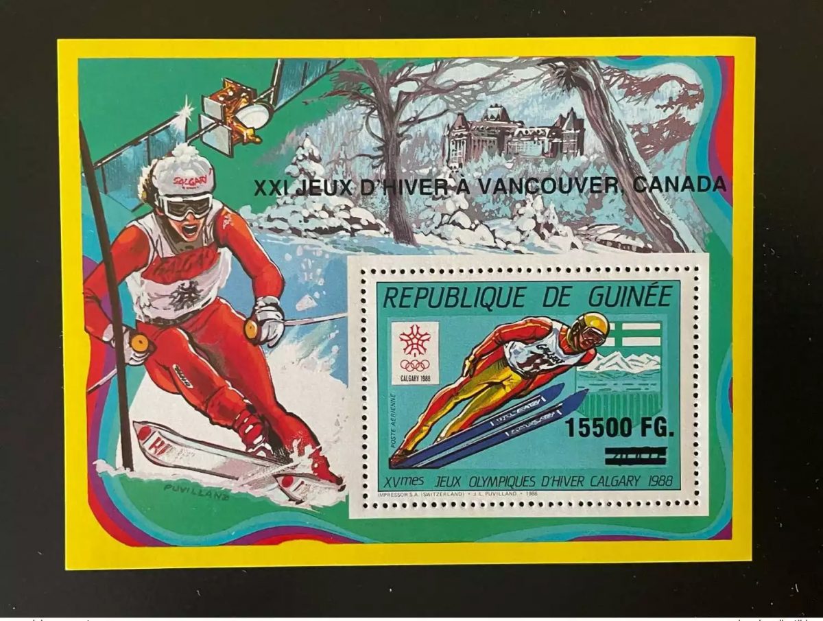 Guinée 2009 Mi. Bl. 1726 Surchargé Vancouver 2010 Jeux Olympiques Ski