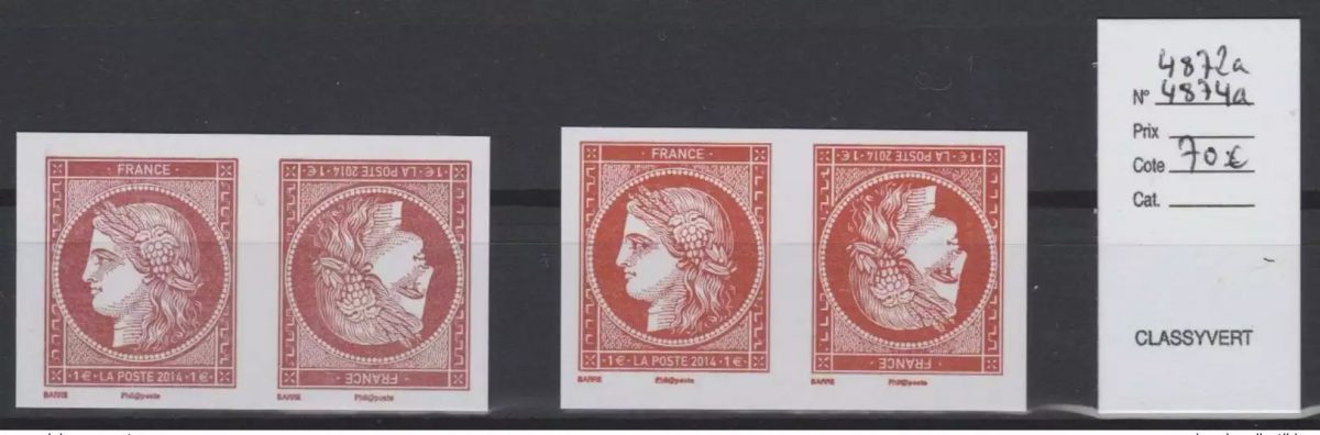France 2014 - YT 4872a & 4874a Pairs head-to-head Cérès 1849 intaglio Salon