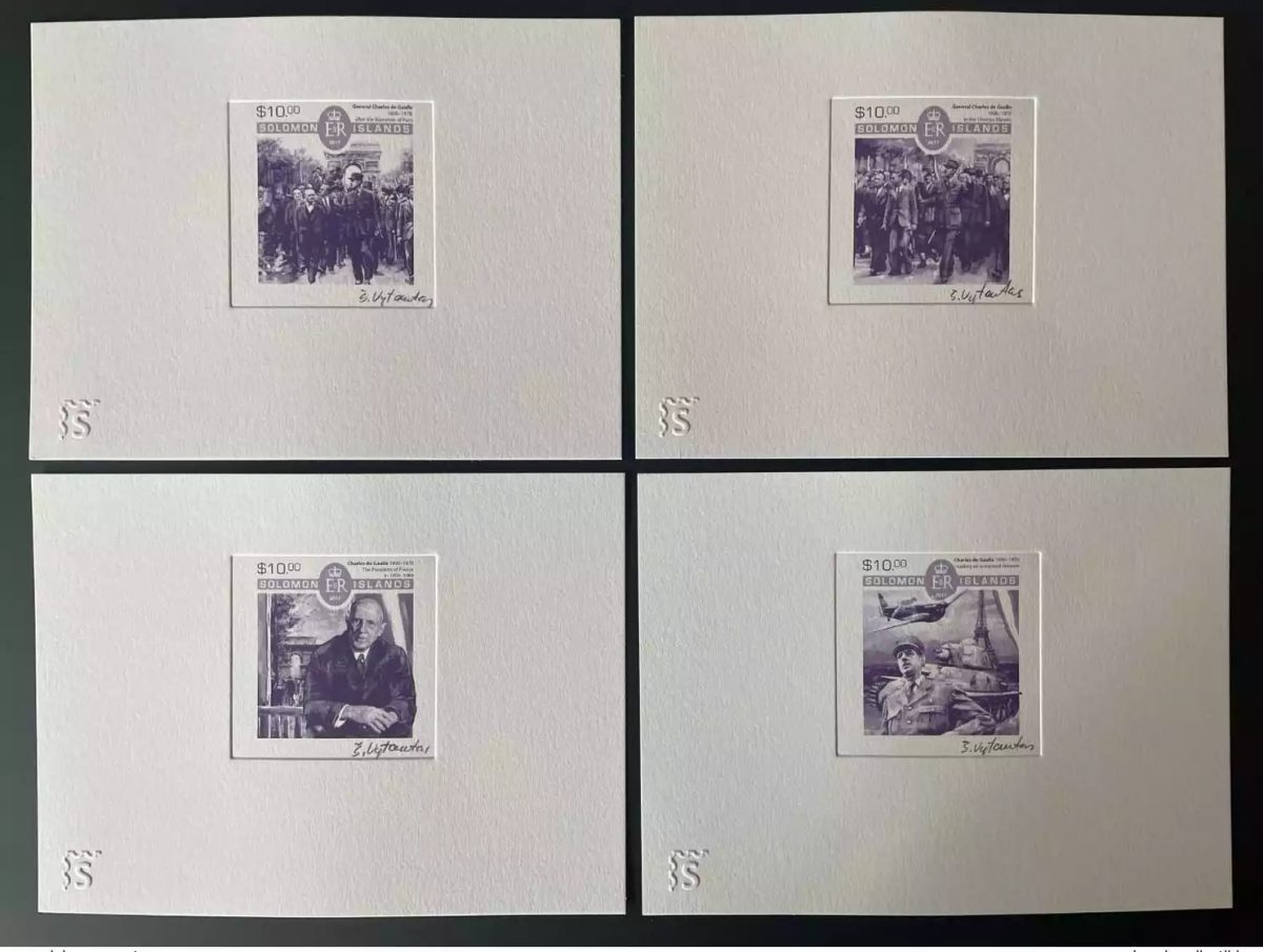 Solomon Islands 2017 Epreuve d'Artiste Mi. 4069 - 4072 Général de Gaulle violet