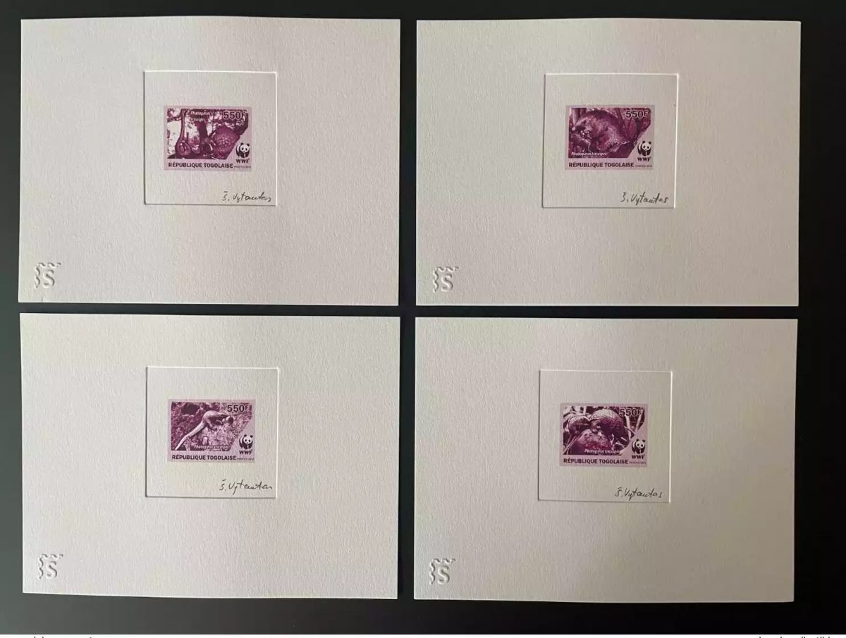 Togo 2010 Artist's proof Mi. 2092 - 2095 WWF Panda fauna Phataginus ROUGE