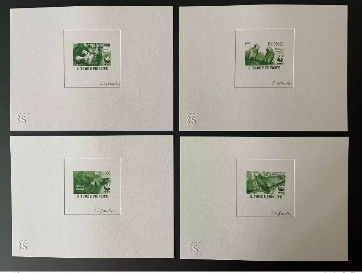 Sao Tome 2009 Artist's Proof Mi. 2908 - 2911 WWF Panda Fauna Bird Parrot VERT