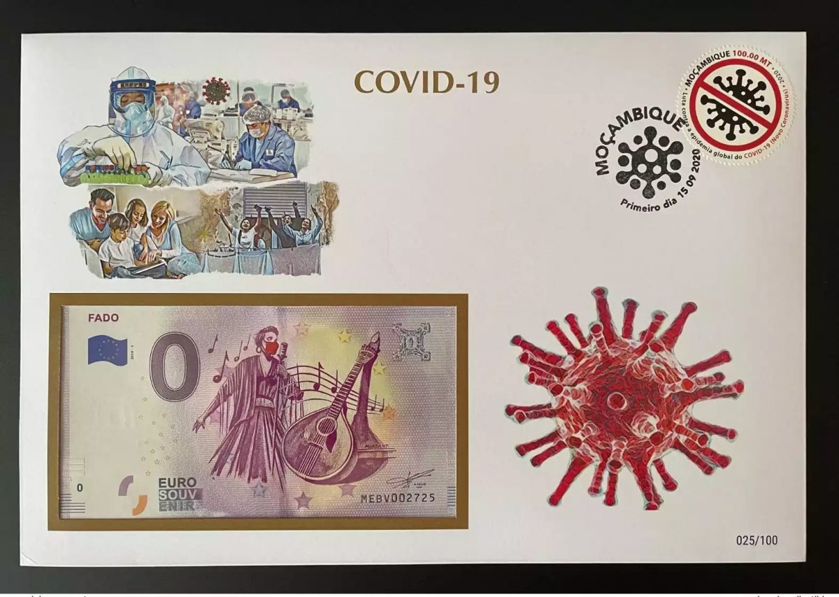 Euro Souvenir banknote Cover COVID-19 pandémie pandemic Fado Mozambique