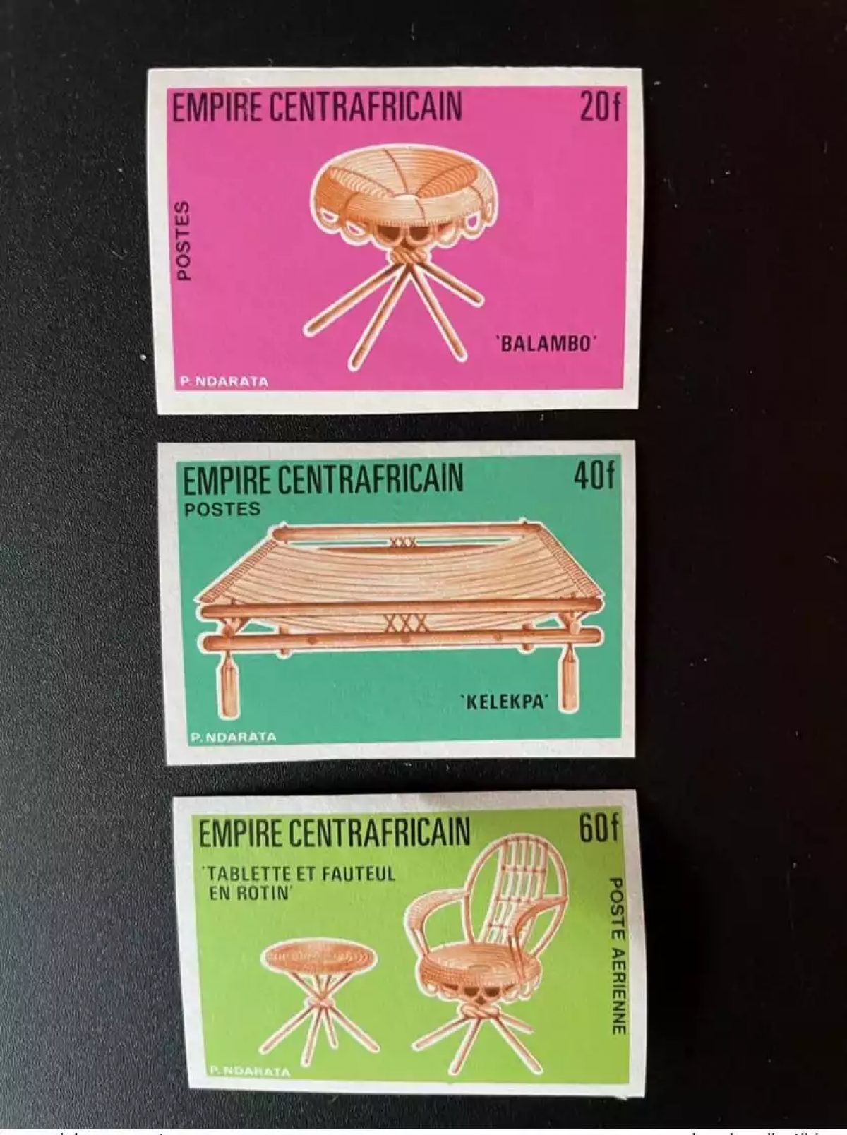 Centrafricaine 1978 Mi. A-C 537 ND Non dentelé Artisanat Handwerk Handicraft