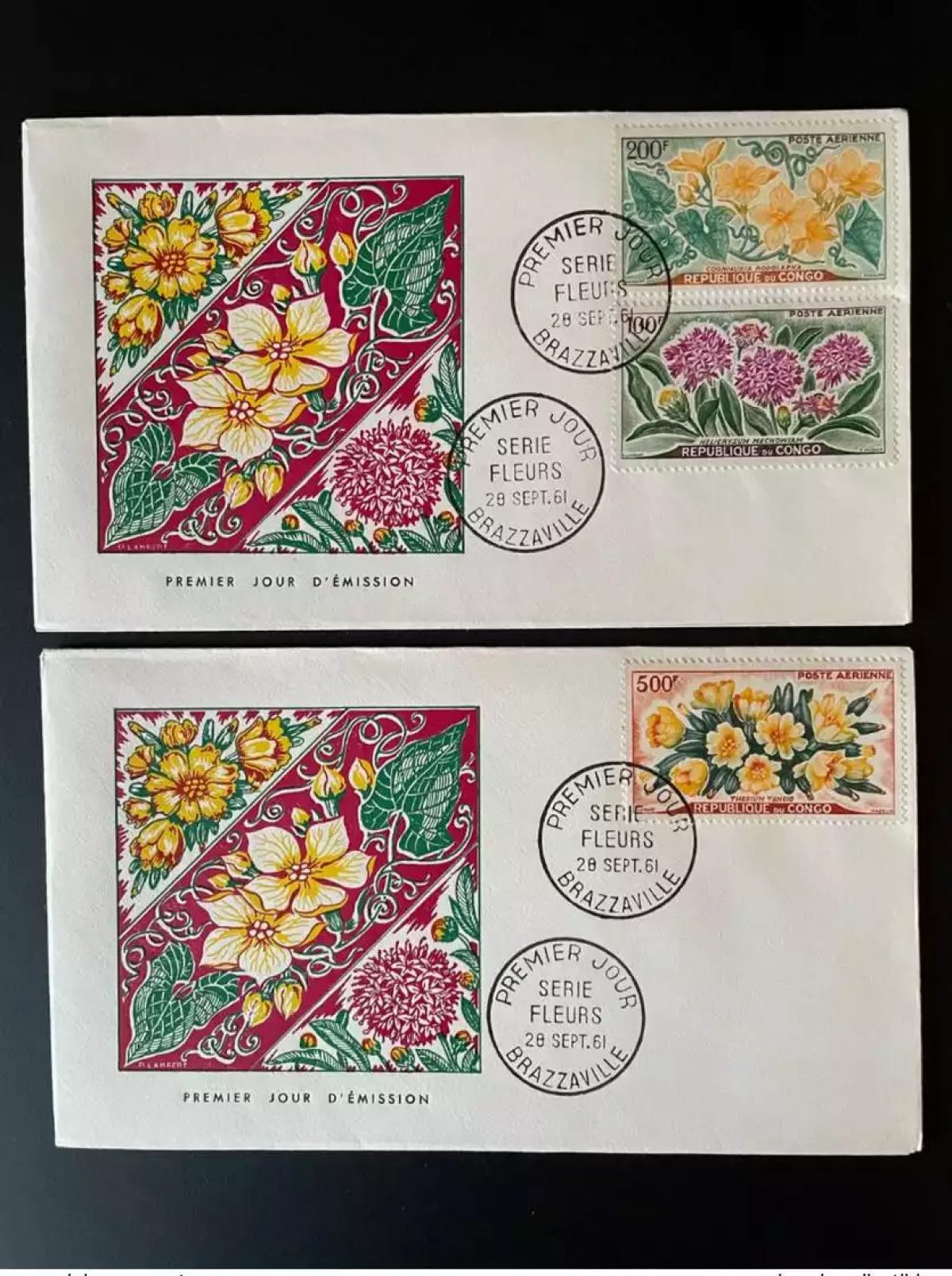 Congo 1961 Mi. 9 - 11 FDC Fleurs Blüten Blumen Flowers Poste Aérienne Airmail
