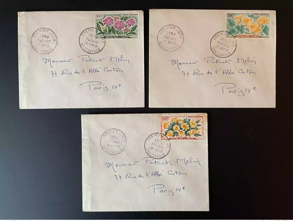 Congo 1961 Mi. 9 - 11 travelled FDC 1er Jour Fleurs Flowers Poste aérienne