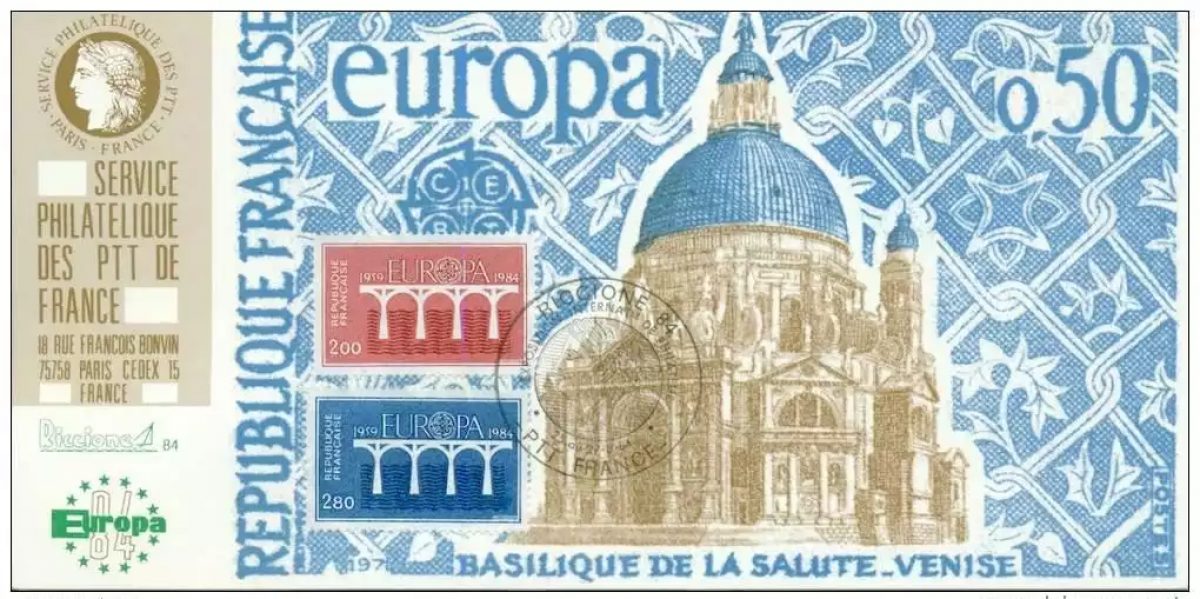005 Carte officielle Expo internationale Riccione 1984 FDC France CEPT Eglise