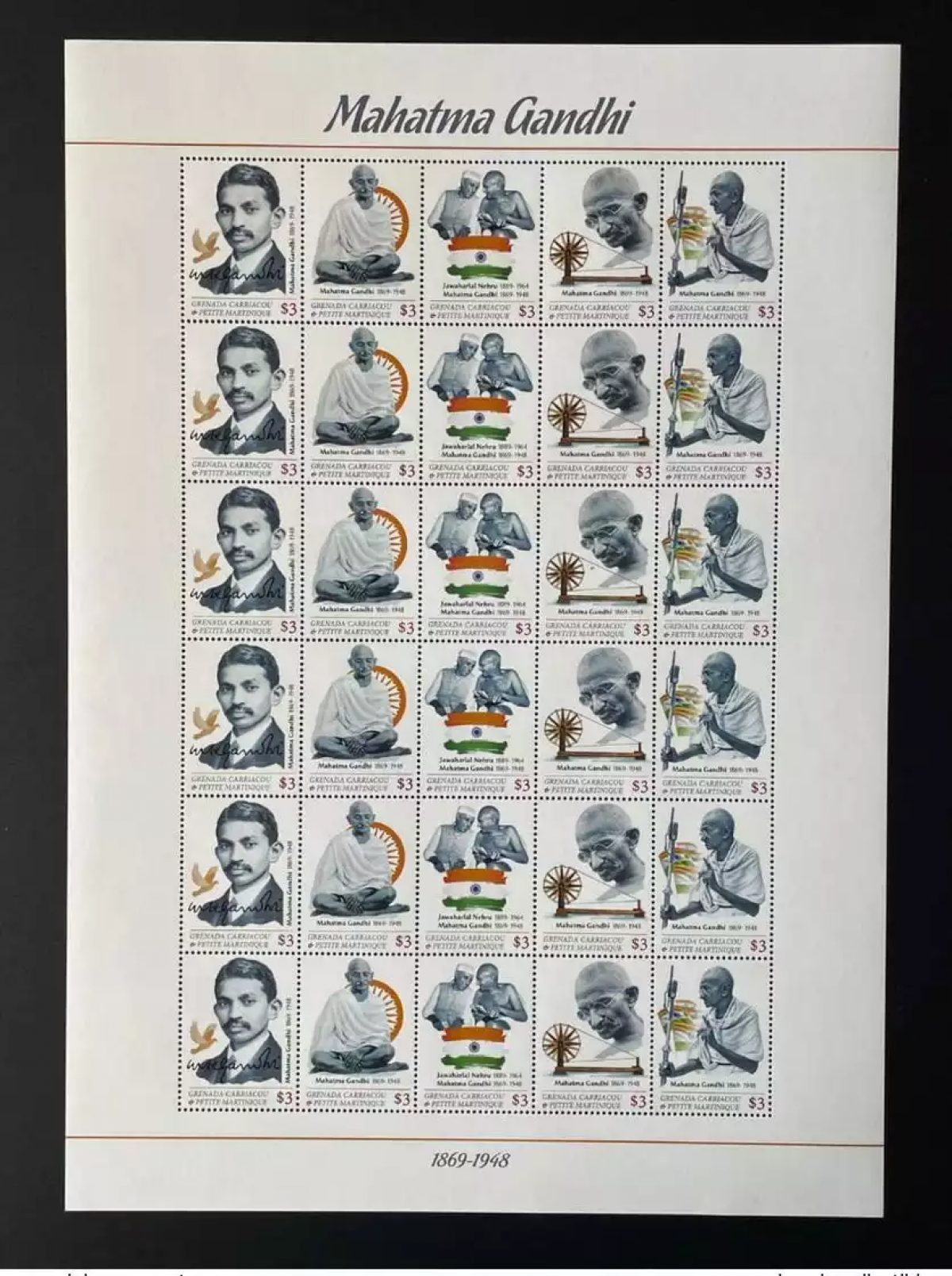 Grenada Martinique 2022 planche Mahatma Gandhi Inde Indien Jawaharlal Nehru