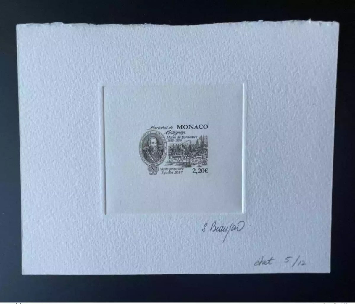 Monaco 2017 YT 3101 Epreuve d'état Maréchal de Matignon Maire de Bordeaux