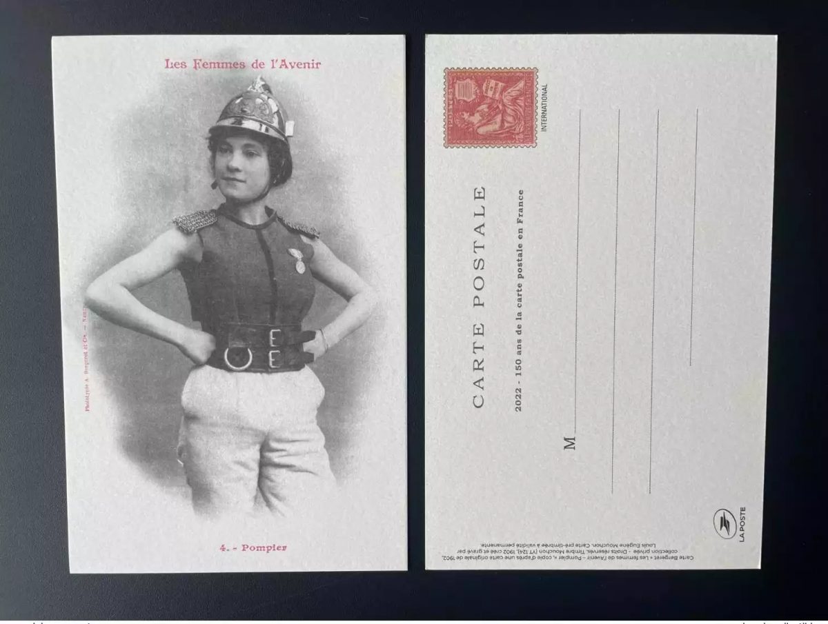 Frankreich 2022 150J. Postkarte Ganzsache Paris Philex Mouchon Feuerwehr Frau
