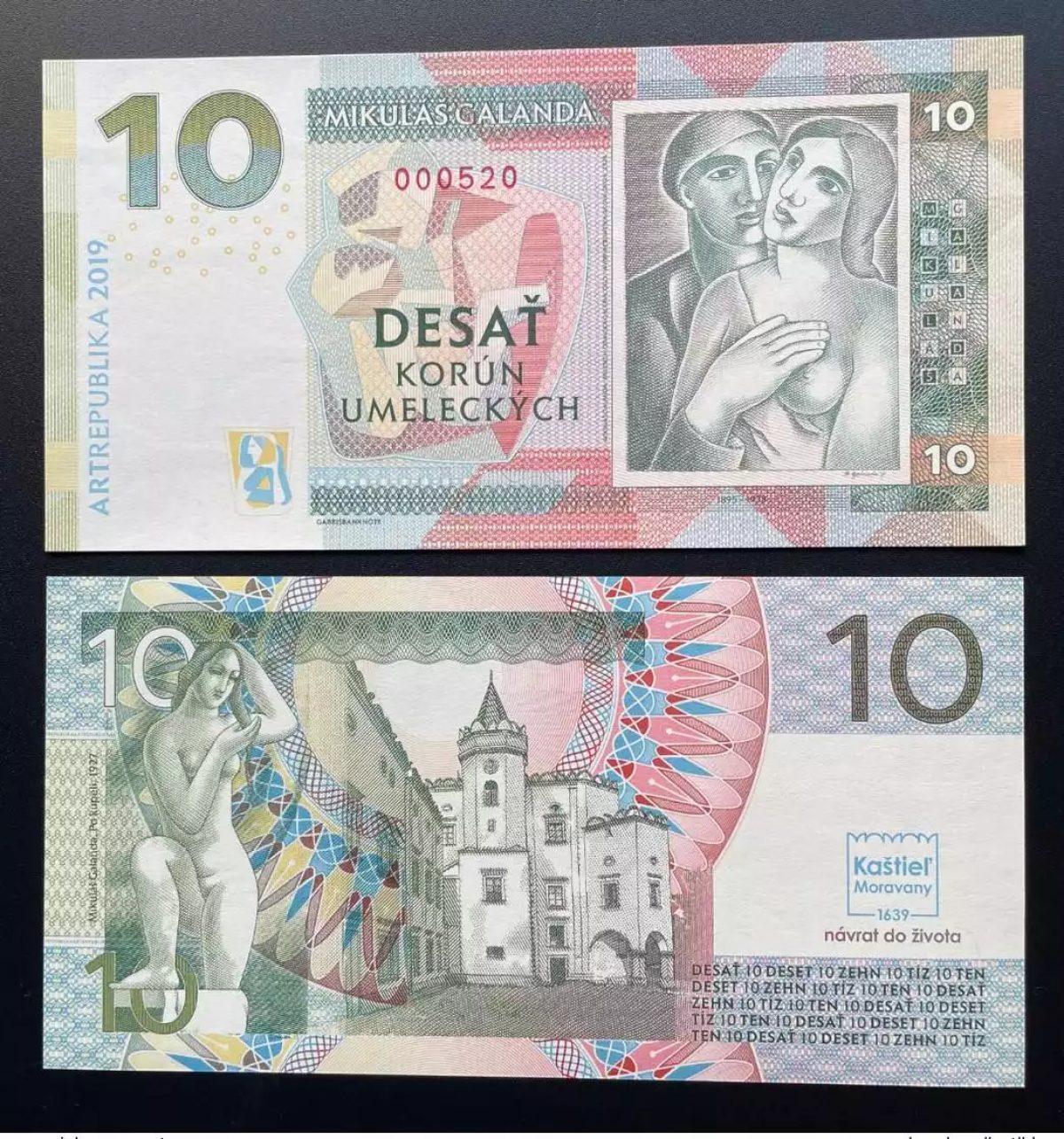 2019 Matej Gabris 10 Korun Mikulas Galanda Kastiel Moravany UNC SPECIMEN ESSAY