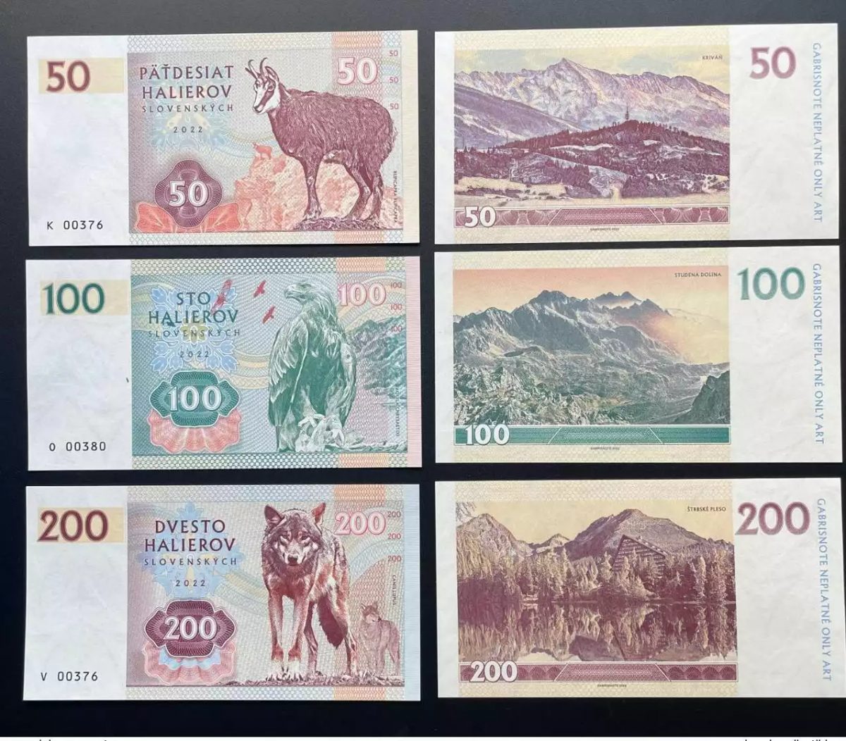 2022 Matej Gabris 50-100-200 Halierov Slowakei Wolf Adler Greifvögel UNC ESSAY