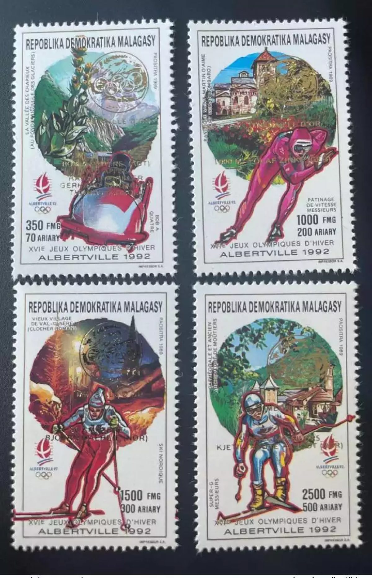 Madagascar 1992 / 1993 Mi. 1547 - 1550A Or Surch. Jeux Olympiques Albertville