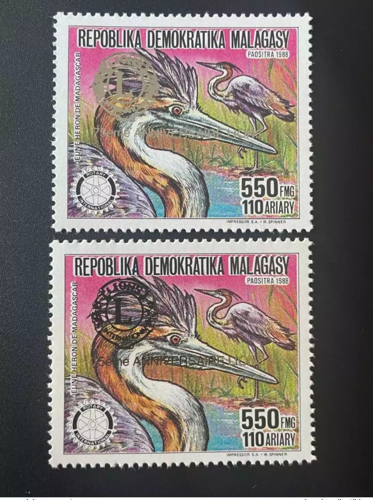 Madagaskar 1993 Mi. 1534Aa b Gold Silber Aufdruck Rotary Lions Vogel