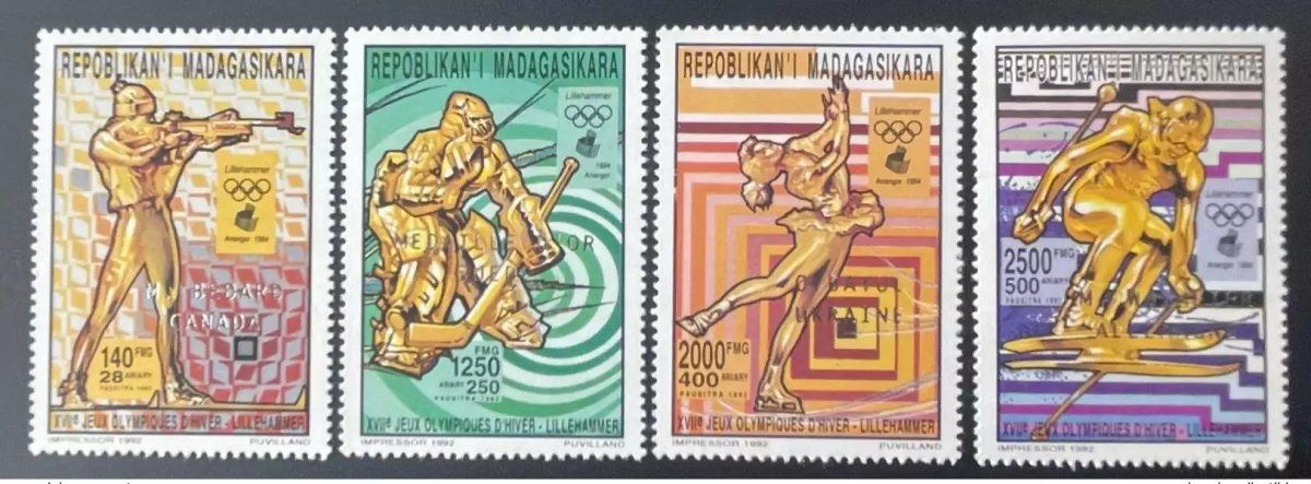 Madagaskar 1994 Mi. 1696-1699 aA Silber Aufdr. Lillehammer Olympia Ski