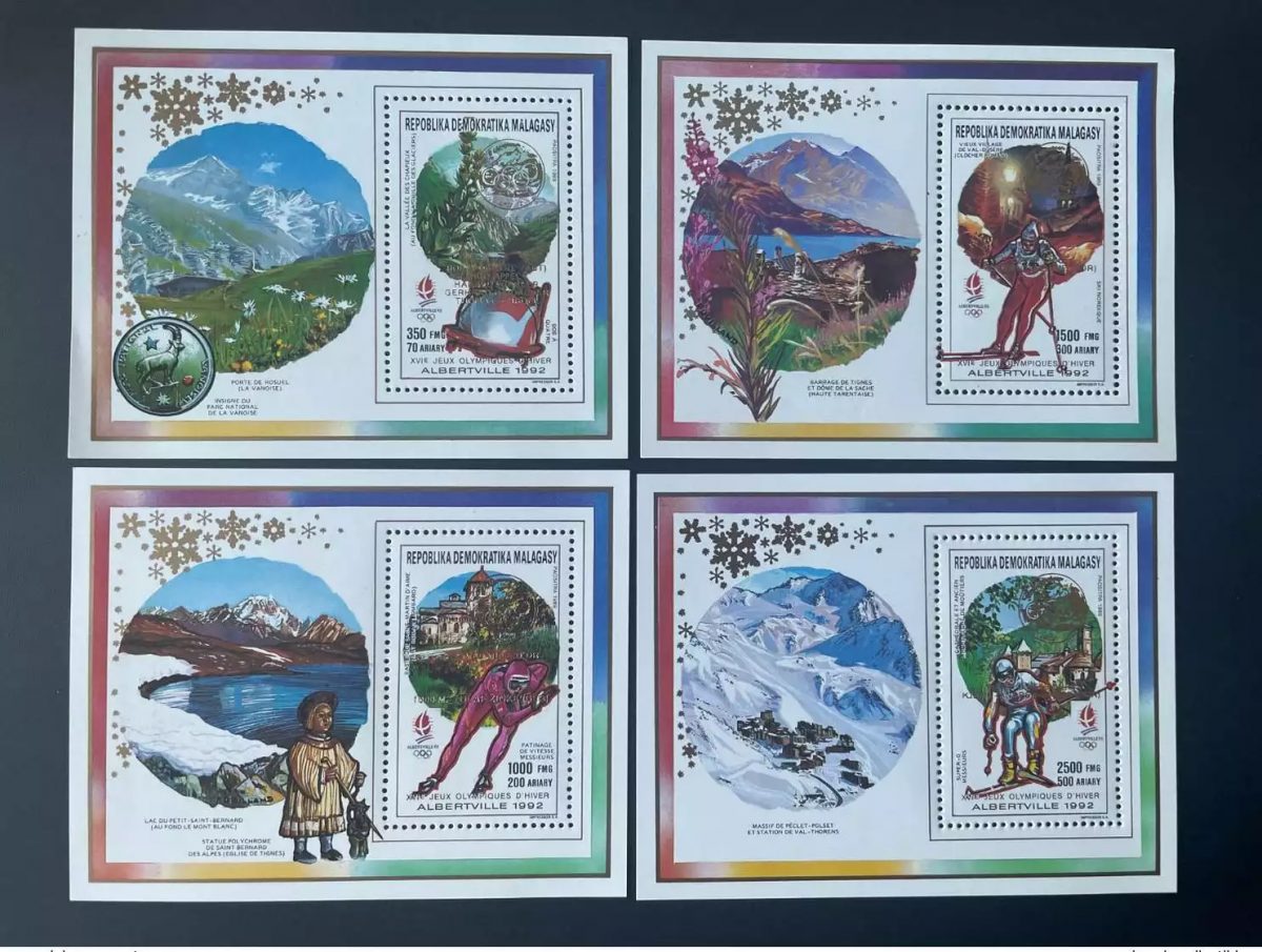Madagaskar 1992/93 Mi. Bl. 225-228 Gold Aufdruck Olympia Winter Albertville