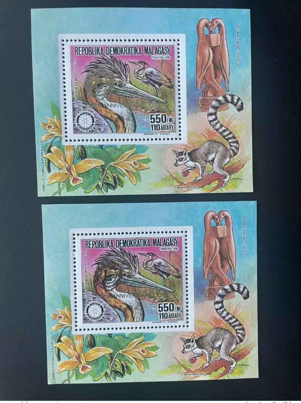 Madagaskar 1993 Mi. Bl. 211A ab Gold Silber Aufdruck Rotary Lions Reiher Vogel