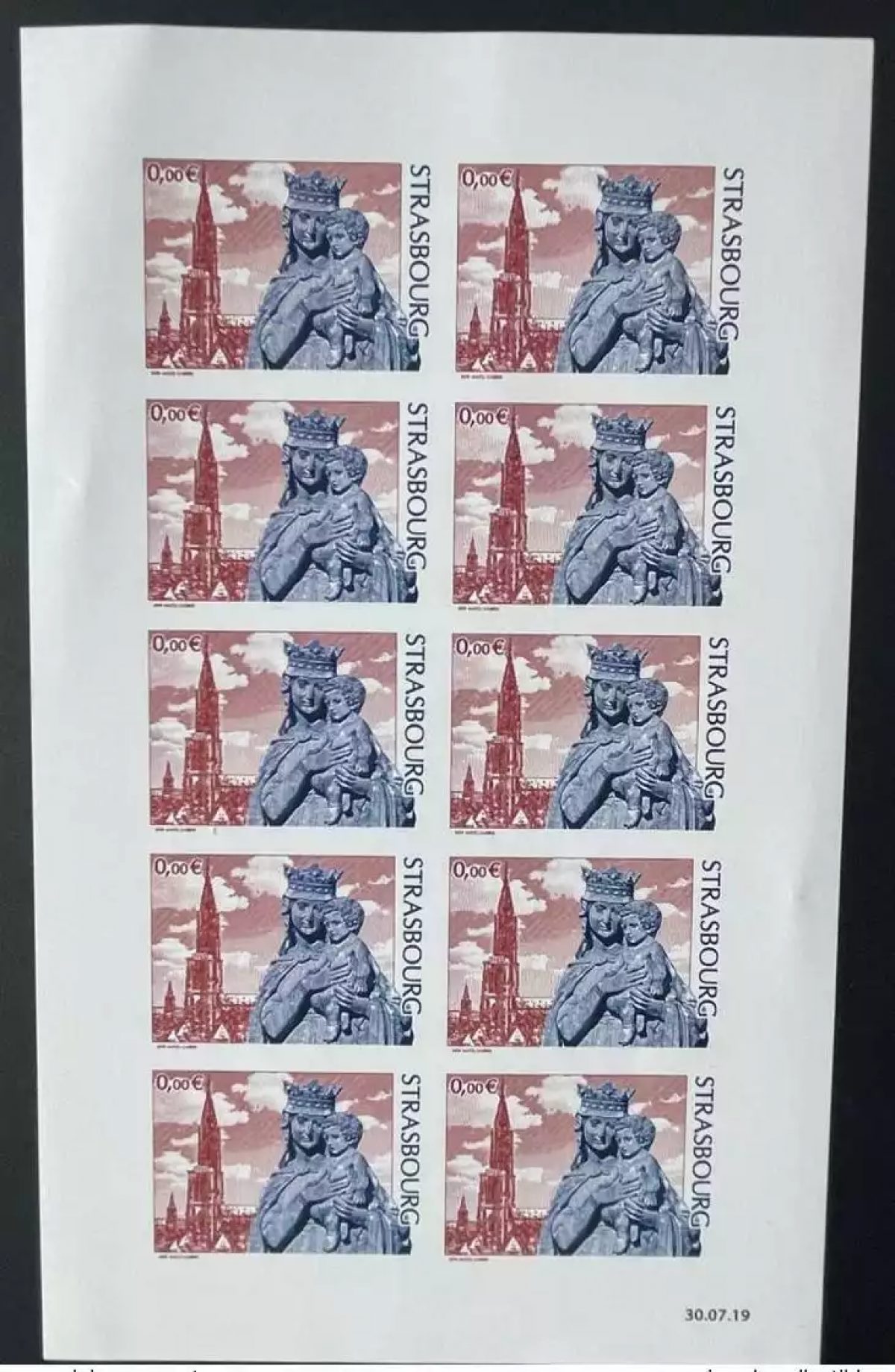 France 2019 - sheet IMPERF 0€ 'STRASBOURG' Cathedral Matej Gabris