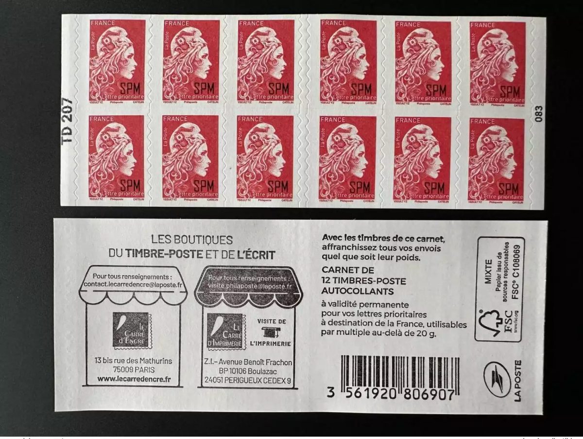 SPM Frankreich 2022 MH Heftchen 12 Marken Marianne TD 207 Selbstklebend 667Ex