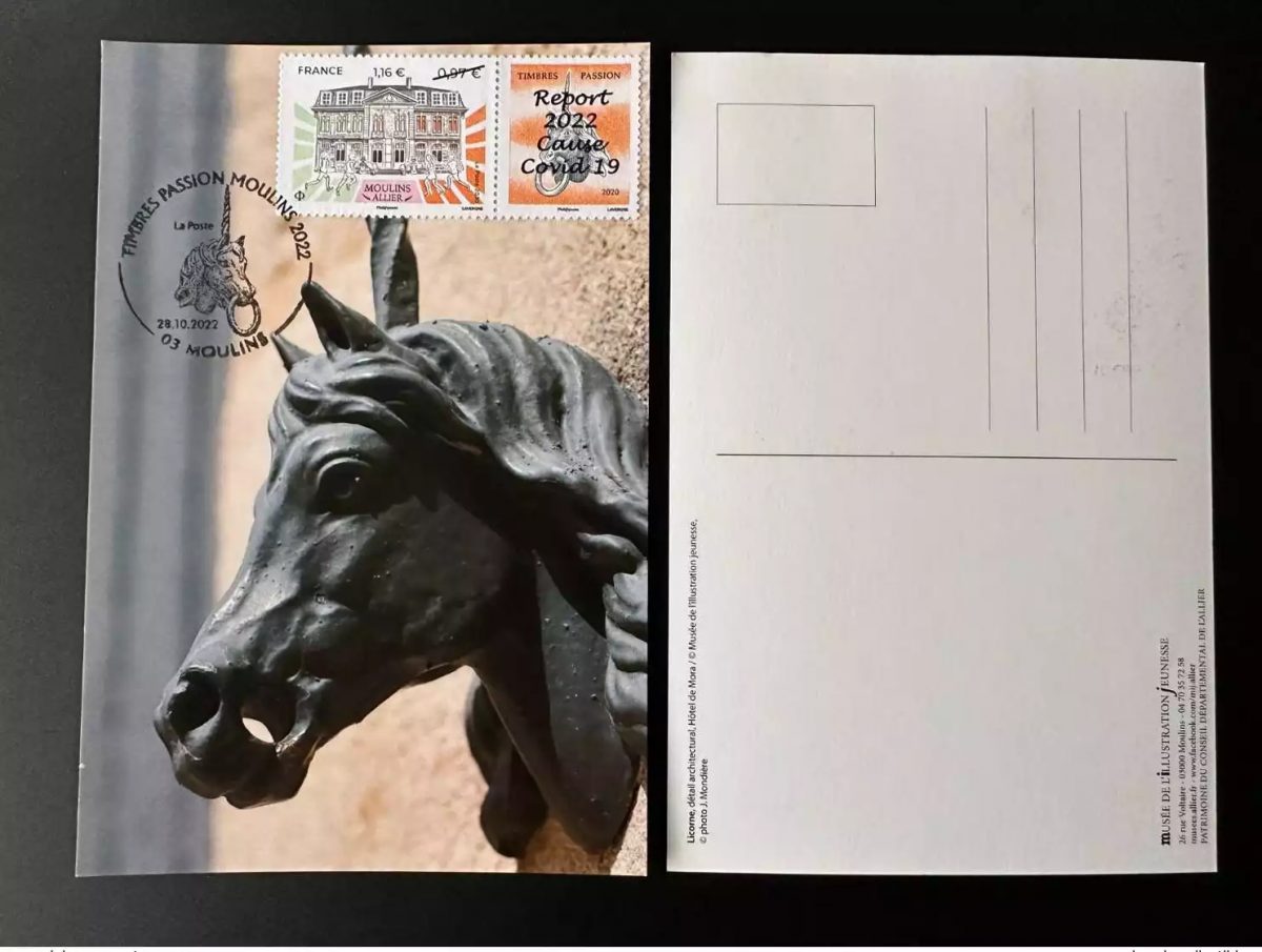 France 2022 YT 5437A Maxi Carte Surch. Moulins Allier Timbres Passions Licorne
