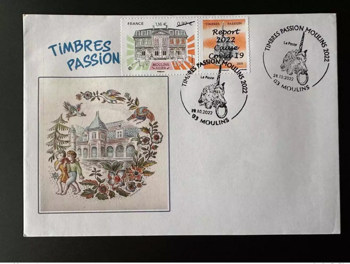 France 2022 YT 5437A Enveloppe FDC Surch. Moulins Allier Salon Timbres Passions