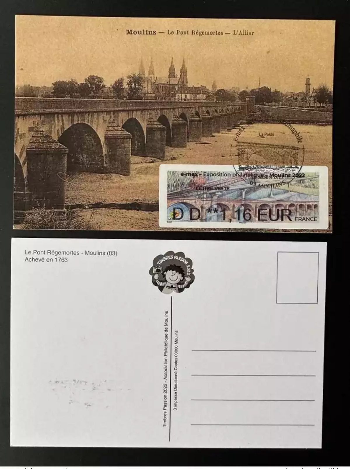 France 2022 ATM Lisa Maxi Carte Moulins Allier Salons Timbres Passion Régemortes