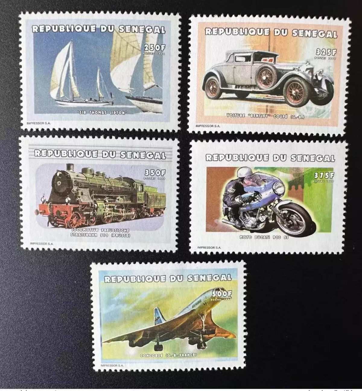 Sénégal 1999 Mi. 1708 - 1712 Transports Voilier Bentley Train Ducati Concorde