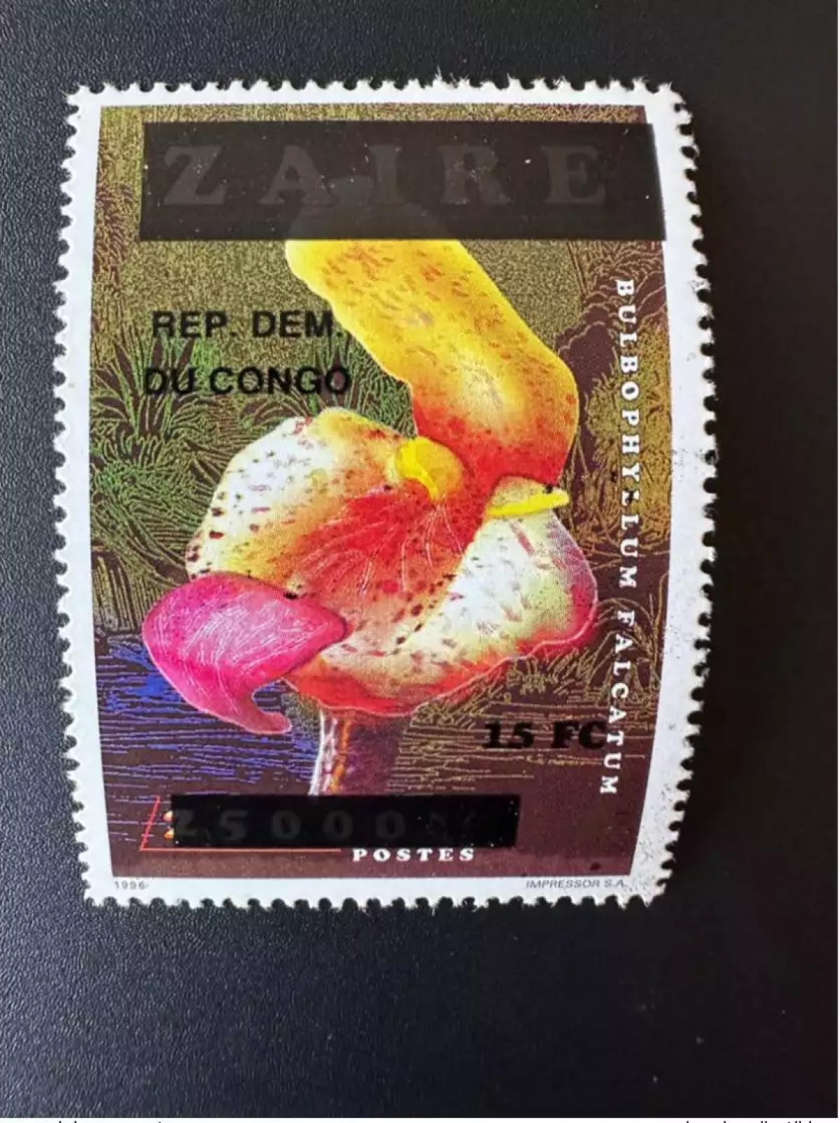 Congo Kinshasa 2000 Mi. 1525 surchargé Zaire Bulbophyllum Falcatum Orchid fleur