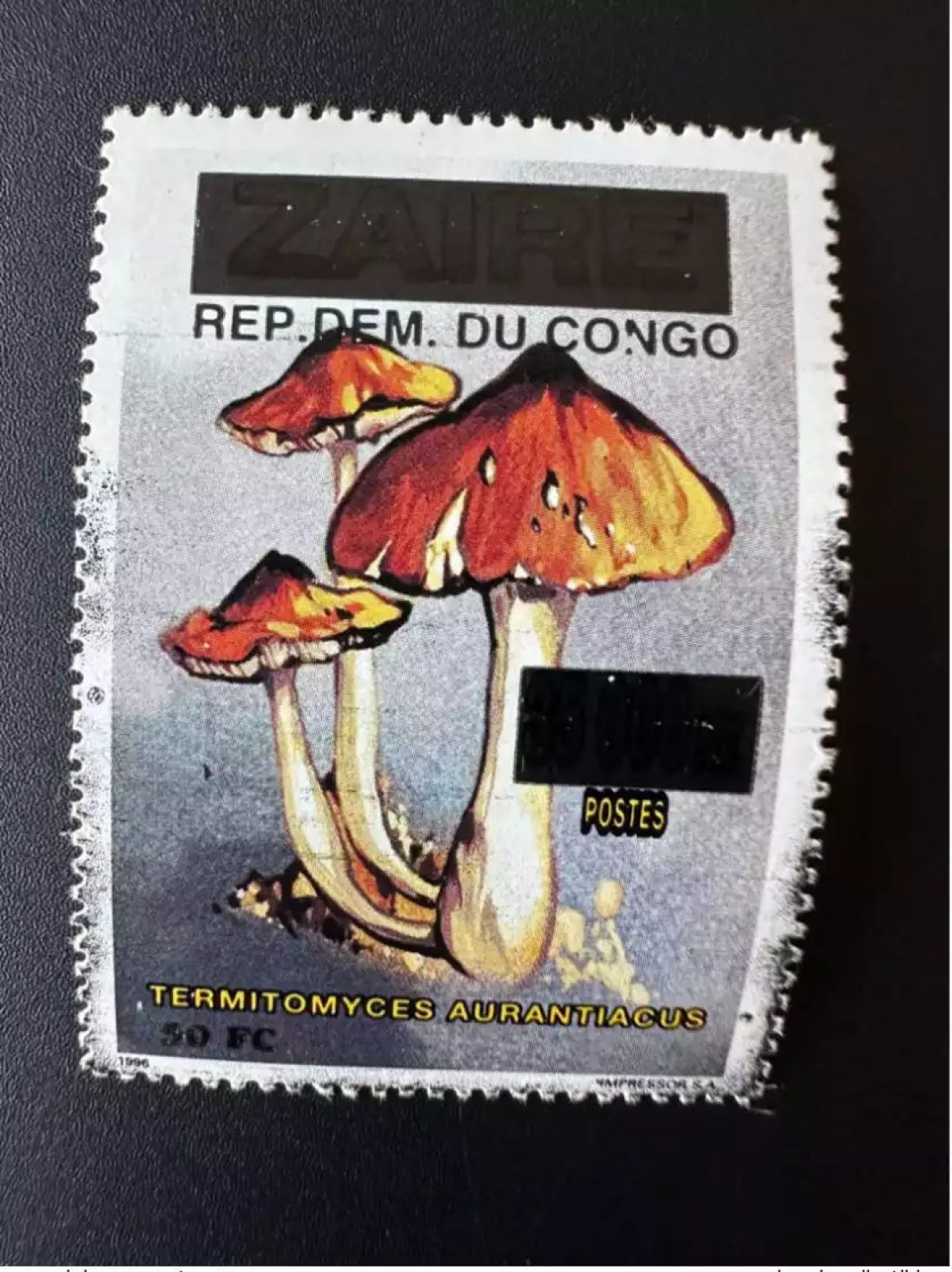 Congo Kinshasa 2000 Mi. 1529 surchargé Zaire Termitomyces Aurantiacus Champignon