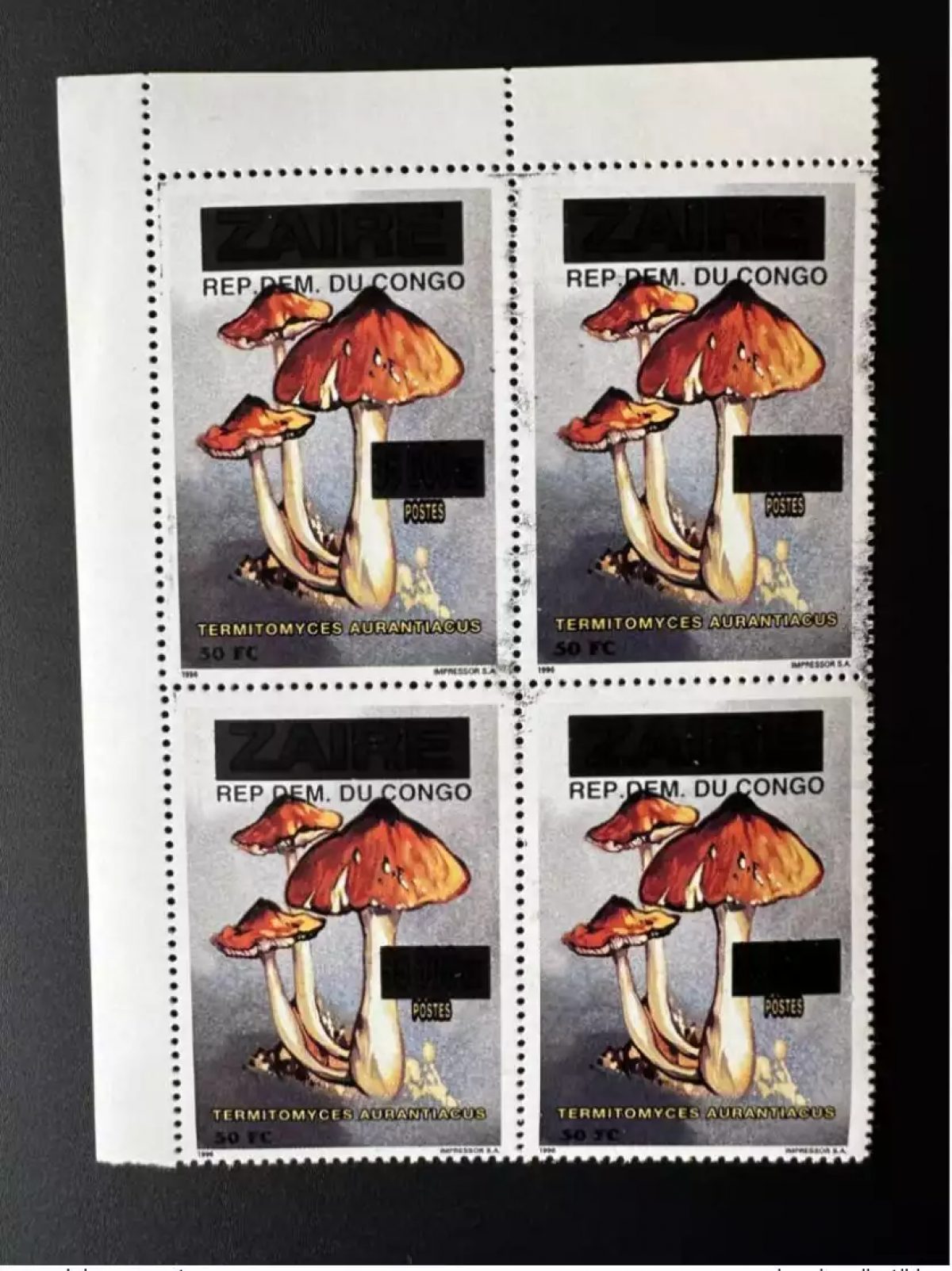 Congo Kinshasa 2000 Mi. 1529 surchargé Zaire Champignon Mushroom Funghi