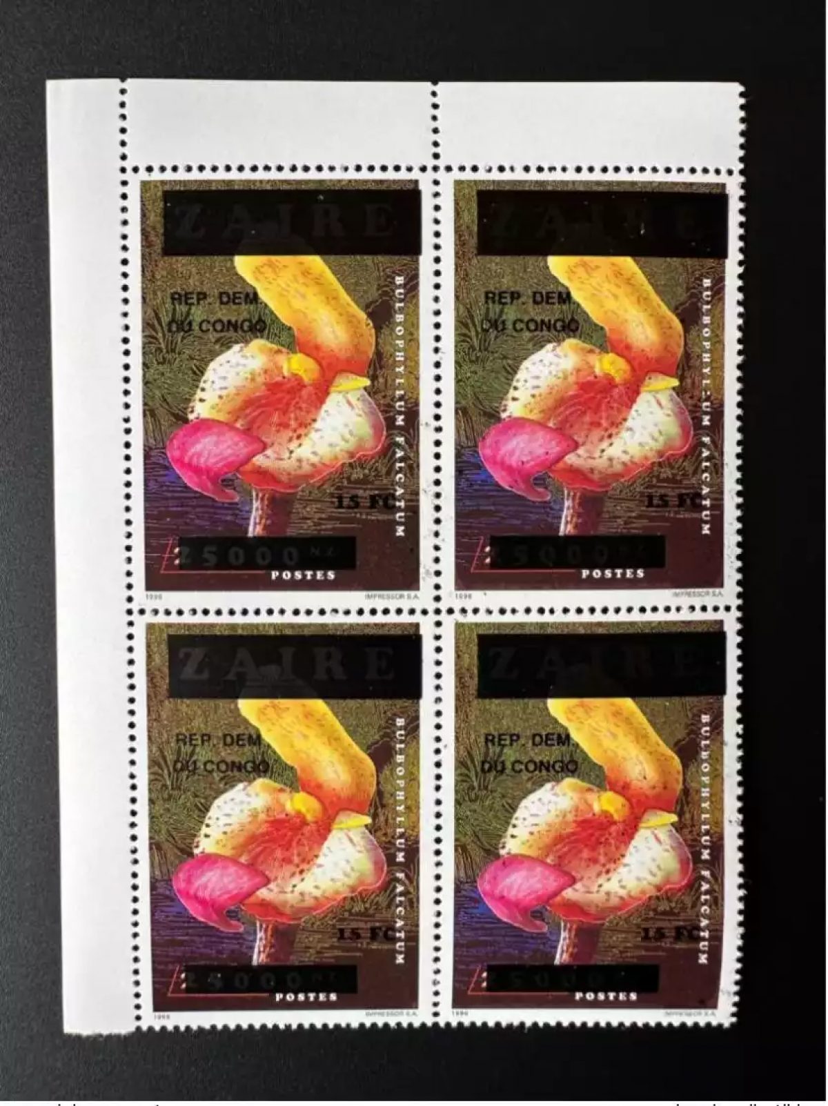 Congo Kinshasa 2000 Mi. 1525 surchargé Zaire Orchidee Orchid flower fleur Blume