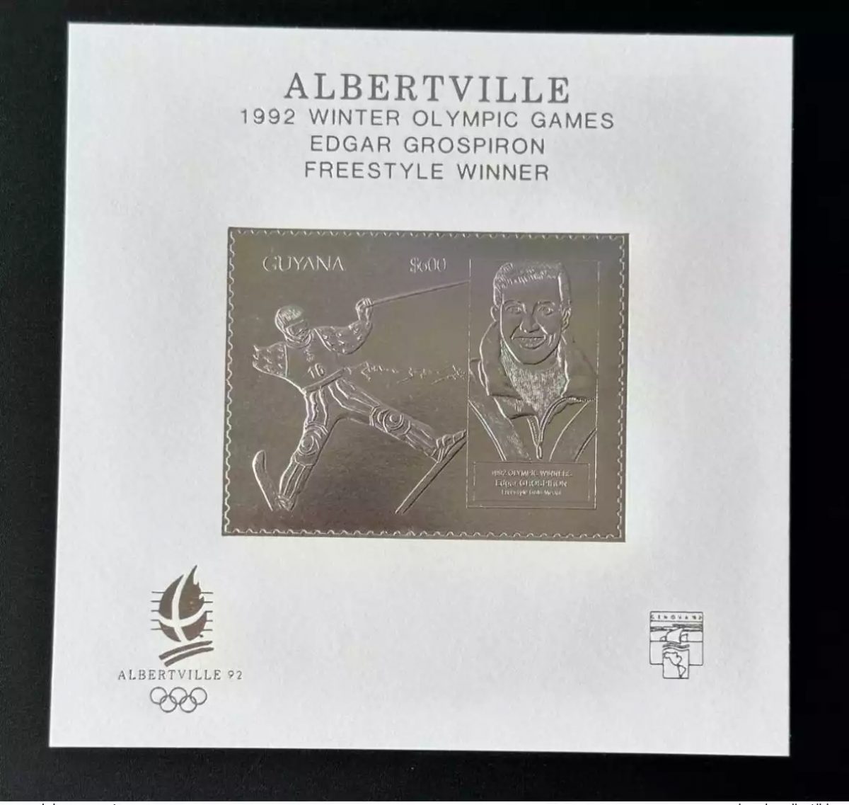 Guyana 1992 Mi. BL. 226 Silver Albertville Edgar Grospiron Ski Genova