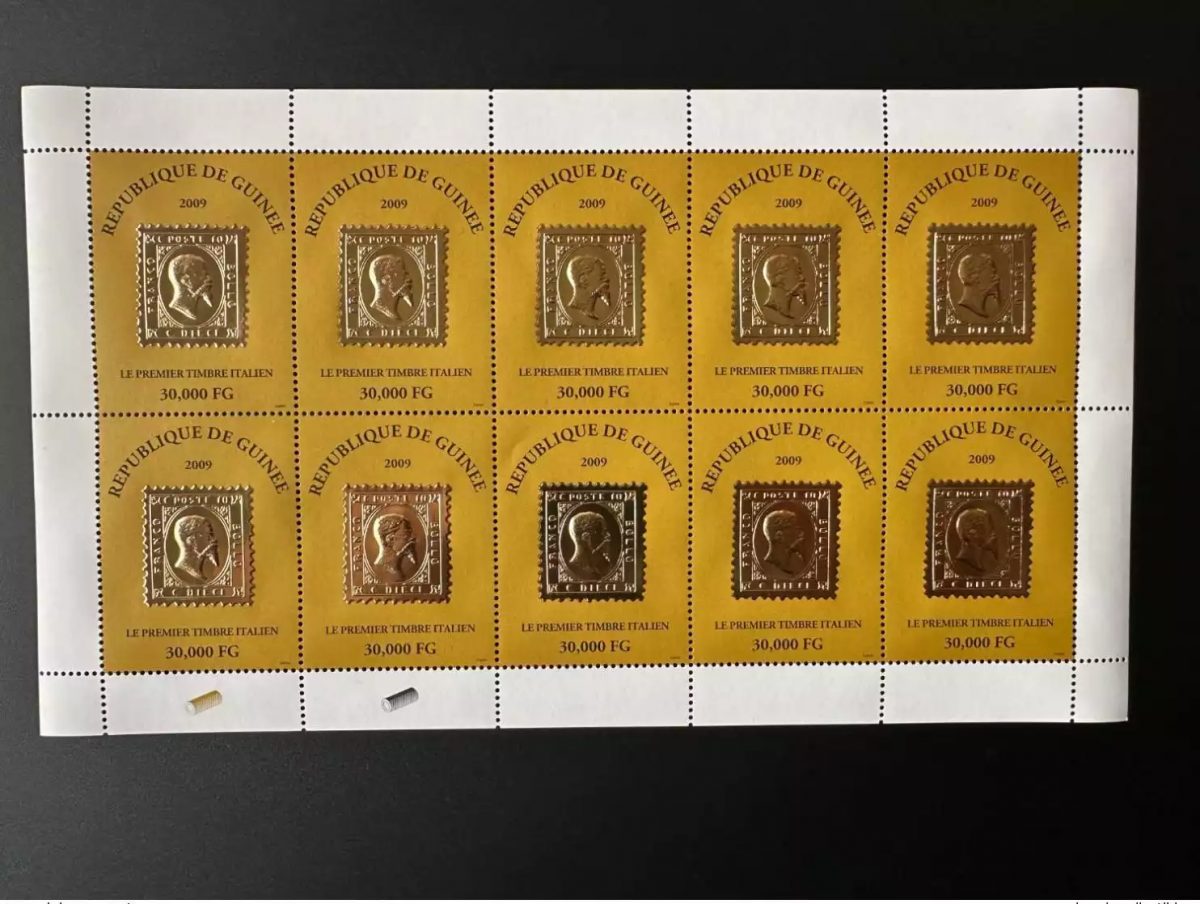 Guinée 2009 Mi. 6488 feuillet Premier timbre italien stamp on stampGold OR
