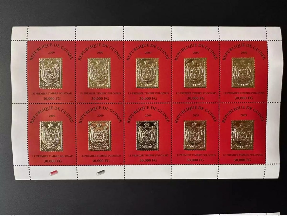 Guinée 2009 Mi. 6489 Kleinbogen feuillet Premier timbre Polonais Gold OR