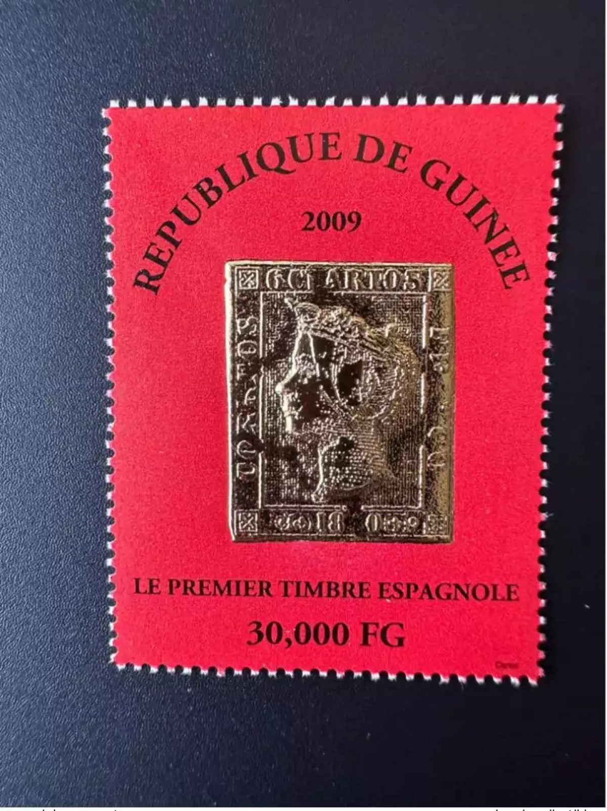 Guinée 2009 Mi. 6718 Premier timbre Espagnol OR Stamp on Stamp